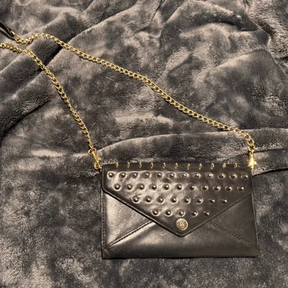 Rebecca Minkoff Black Studded Leather wallet purse with Gold Chain - Picture 4 of 16